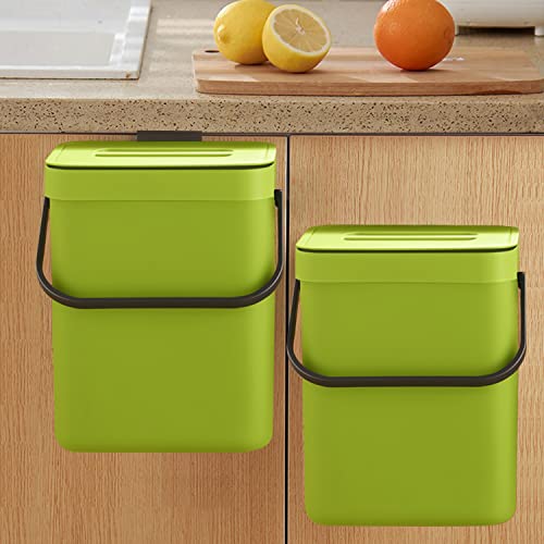 LALASTAR Small Plastic Trash Can, Hanging Small Trash Can with Lid Under Sink for Kitchen, Food Waste Bin for Countertop, Mountable Garbage Can for Bathroom, RV, 5L/1.3 Gal, Green - Image 1
