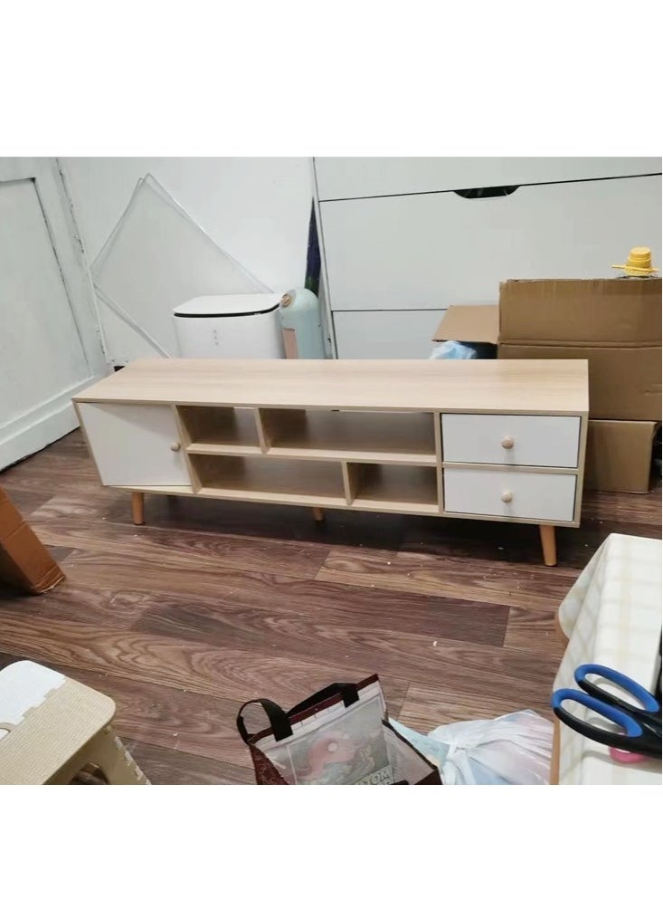 fashionhome - Modern Simple TV Cabinet With Large Capacity Drawers and Open Shelfs Combination Set Table for Home Living Room Furniture 120 x 38 x 30 CM - Image 1