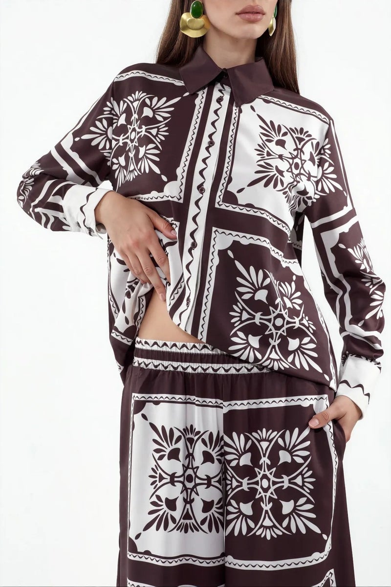 Jennyfer Geometric Shirt And Wide-Leg Pants Set - Image 4