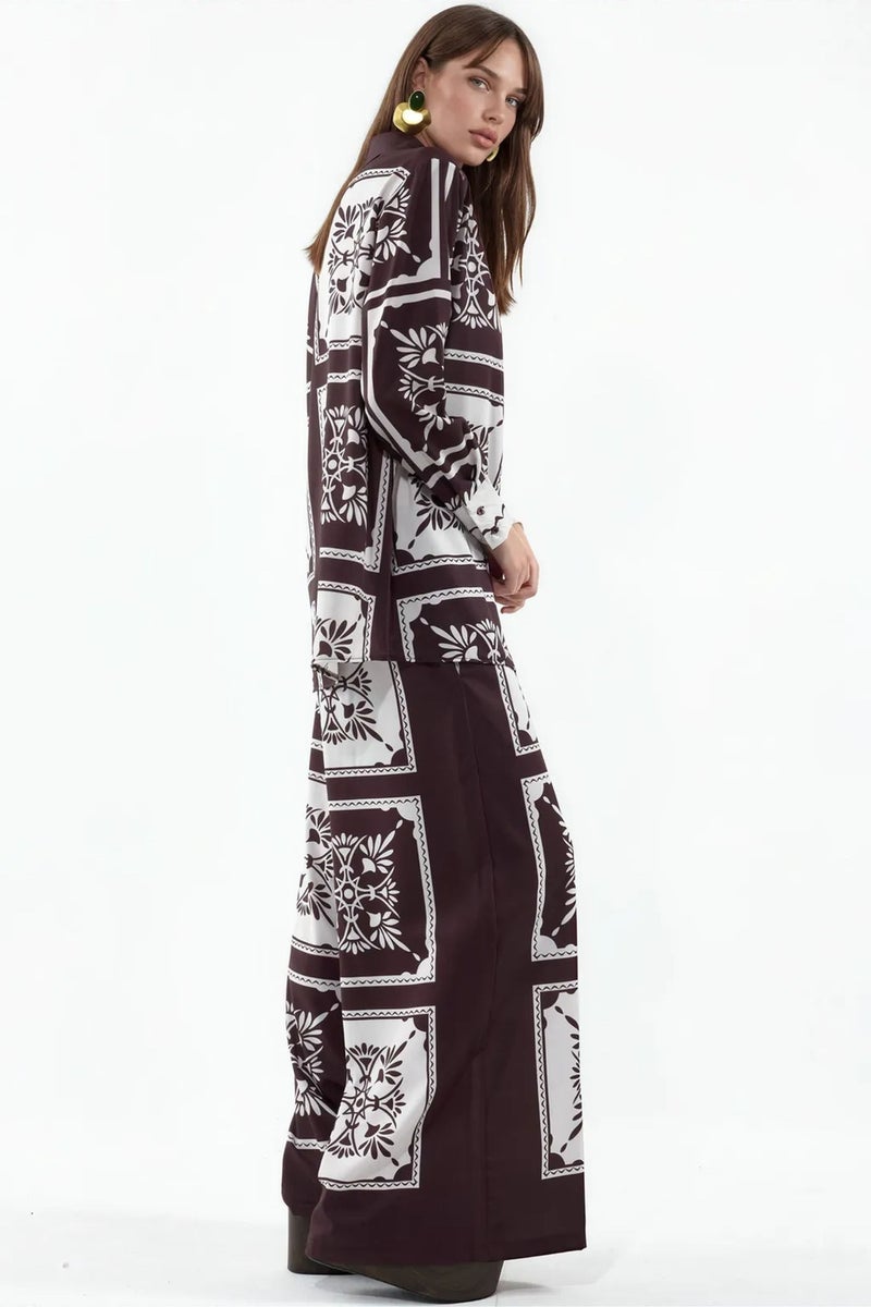 Jennyfer Geometric Shirt And Wide-Leg Pants Set - Image 2