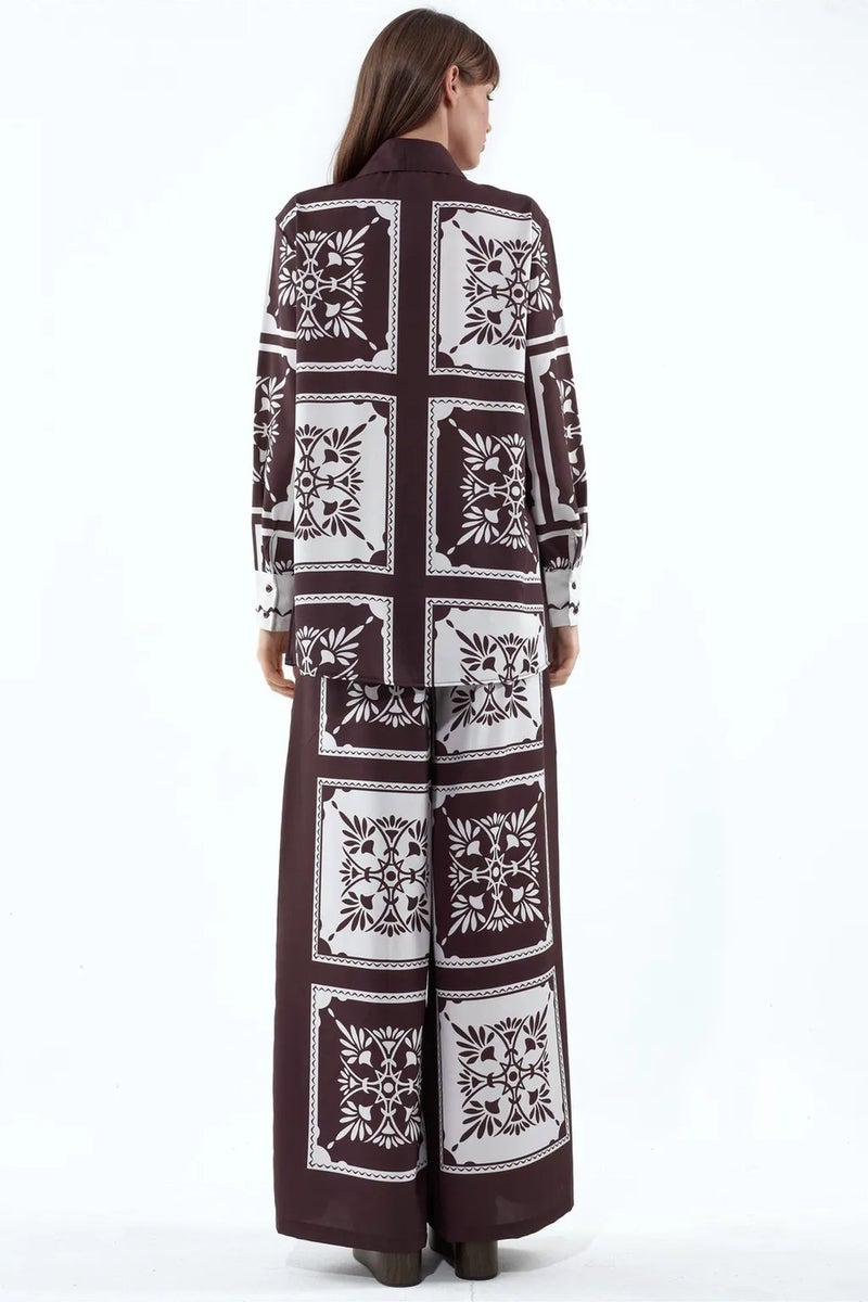 Jennyfer Geometric Shirt And Wide-Leg Pants Set - Image 3