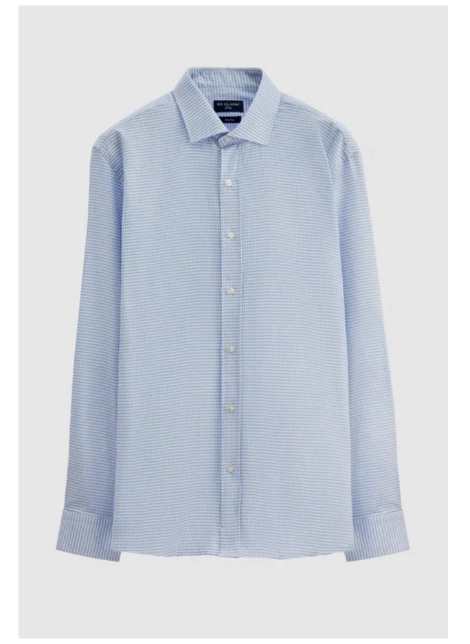 D'S DAMAT Ds Damat Slim Fit Blue Dobby Shirt 