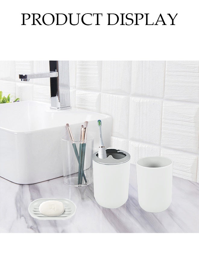DUNISO 6 Pieces of Bathroom Accessories Set，Plastic Gift Set，Smooth Circular Electroplated Bathroom Set，With Trash Can, Soap Dish, Toilet Brush, Mouthwash Cup, Lotion Bottle, Toothbrush Holder，White  - Image 4