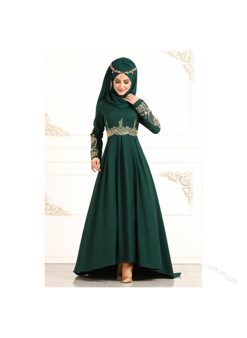 عباية بأكمام طويلة مع حجاب باللون الأخضر - Image 1