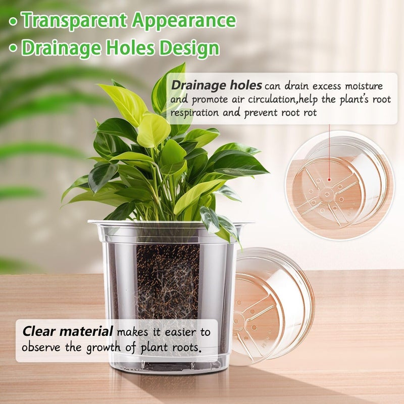 SupKing 5 Inch Clear Plant Nursery Pots Durable Plastic Seed Starter 8 Packs Large Orchid Flower Pot with Drainage Holes for Transplanting Succulents Cuttings Seedlings Bonus 15 Labels - Image 3