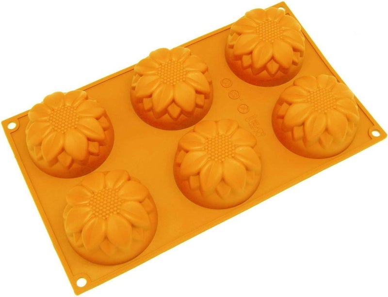 Mose Cafolo 2pcs 6-Cavity Silicone Sunflower Muffin, Brownie, Cornbread, Cheesecake, Panna Cotta, Pudding, Jello Shot and Soap Mold ~ - Image 3