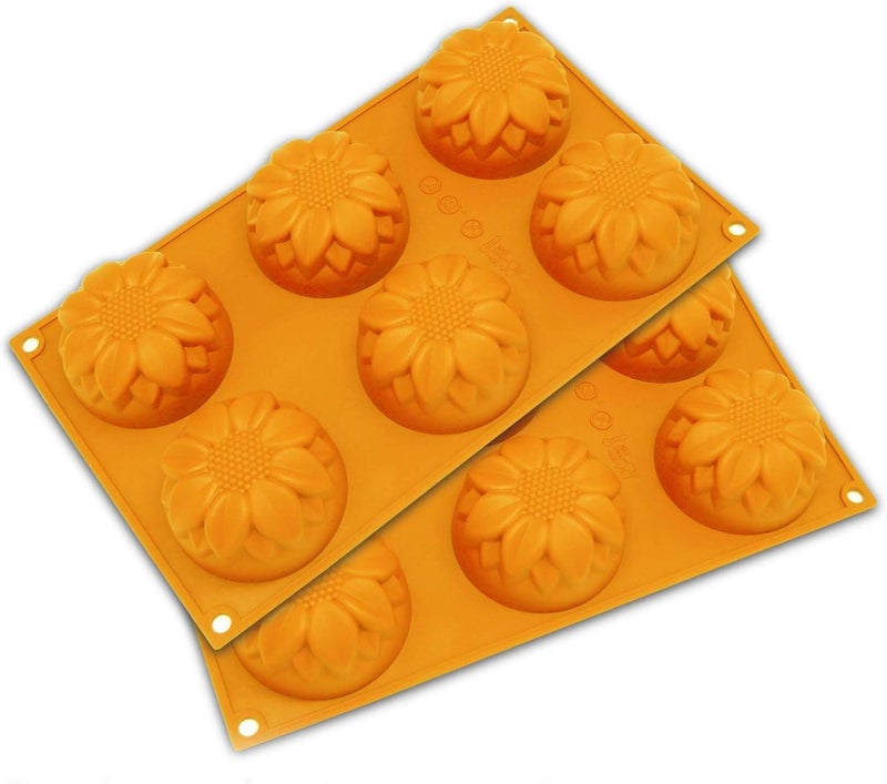 Mose Cafolo 2pcs 6-Cavity Silicone Sunflower Muffin, Brownie, Cornbread, Cheesecake, Panna Cotta, Pudding, Jello Shot and Soap Mold ~ - Image 1