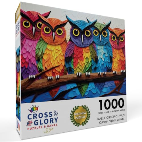 Cross & Glory Cross Glory Kaleidoscopic Owls Colorful Nights Watch 1000 Piece Jigsaw Puzzle for Adults Vibrant Colors Satin Finish - Image 5