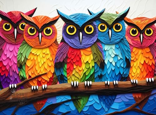 Cross & Glory Cross Glory Kaleidoscopic Owls Colorful Nights Watch 1000 Piece Jigsaw Puzzle for Adults Vibrant Colors Satin Finish - Image 1
