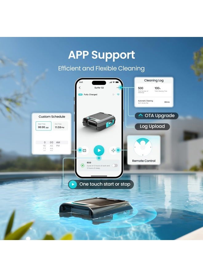 Aiper Surfer S2 Robotic Solar Pool Skimmer with APP Support, 24/7 Cleaning, Dual Charging Modes, Smart Obstacle Avoidance, Ideal for All Swimming Pool Types - Image 3