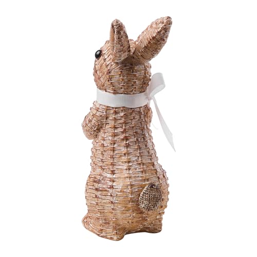 Zensounding Easter Rabbit Decorative Ornament Resin Vine Weaving Effect Rabbit Sculpture Easter Party Decoration Easter Gift (8.1in Brown Station) - Image 3