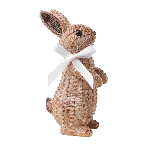 Zensounding Easter Rabbit Decorative Ornament Resin Vine Weaving Effect Rabbit Sculpture Easter Party Decoration Easter Gift (8.1in Brown Station) - Image 1