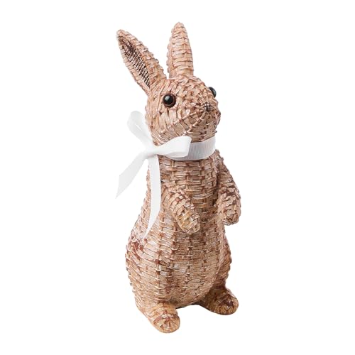Zensounding Easter Rabbit Decorative Ornament Resin Vine Weaving Effect Rabbit Sculpture Easter Party Decoration Easter Gift (8.1in Brown Station) - Image 4