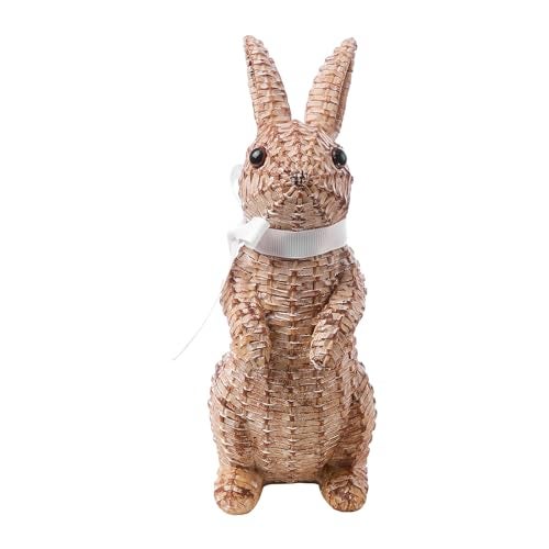 Zensounding Easter Rabbit Decorative Ornament Resin Vine Weaving Effect Rabbit Sculpture Easter Party Decoration Easter Gift (8.1in Brown Station) - Image 2