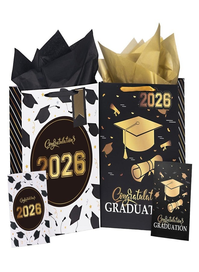 WRAPAHOLIC 16.5" Extra Large 2026 Graduation Gift Bag with Card and Tissue Paper - 2 Pack Black Gold Class of 2026 Paper Bag for Graduation Party - Image 1