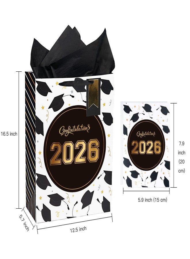 WRAPAHOLIC 16.5" Extra Large 2026 Graduation Gift Bag with Card and Tissue Paper - 2 Pack Black Gold Class of 2026 Paper Bag for Graduation Party - Image 2