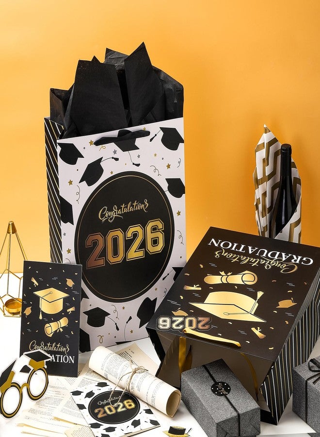 WRAPAHOLIC 16.5" Extra Large 2026 Graduation Gift Bag with Card and Tissue Paper - 2 Pack Black Gold Class of 2026 Paper Bag for Graduation Party - Image 4