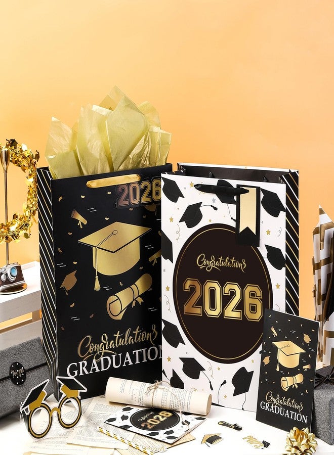 WRAPAHOLIC 16.5" Extra Large 2026 Graduation Gift Bag with Card and Tissue Paper - 2 Pack Black Gold Class of 2026 Paper Bag for Graduation Party - Image 5