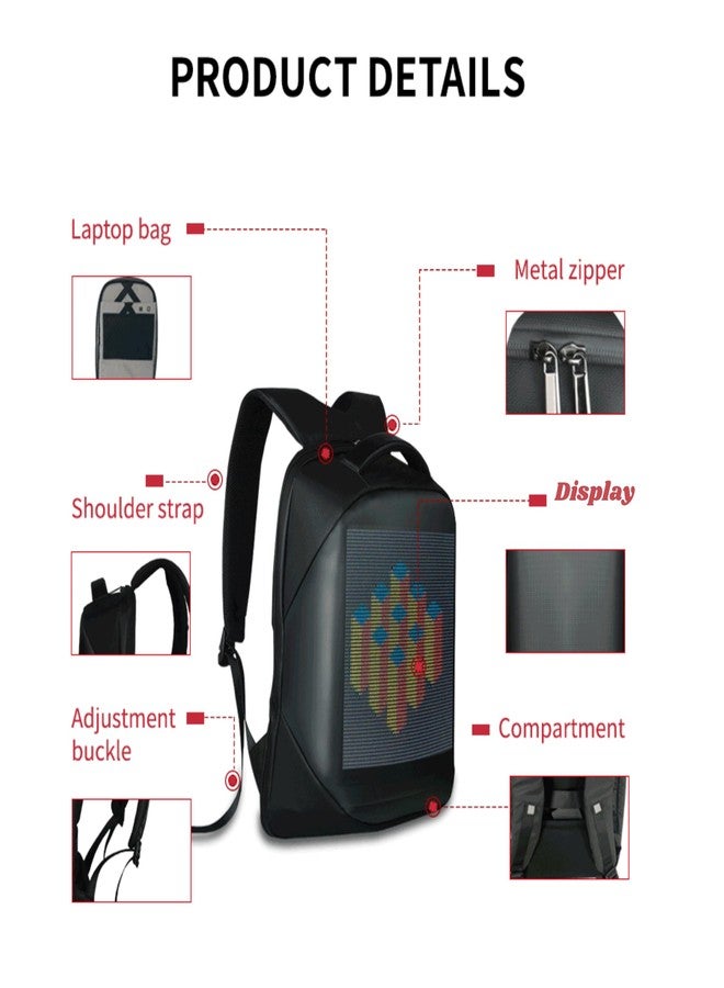 THE CLASSY CONCEPT LED Laptop Backpack - Stylish Illuminated Travel Bag for Men & Women, Tech & Everyday Use (BLACK) - Image 3