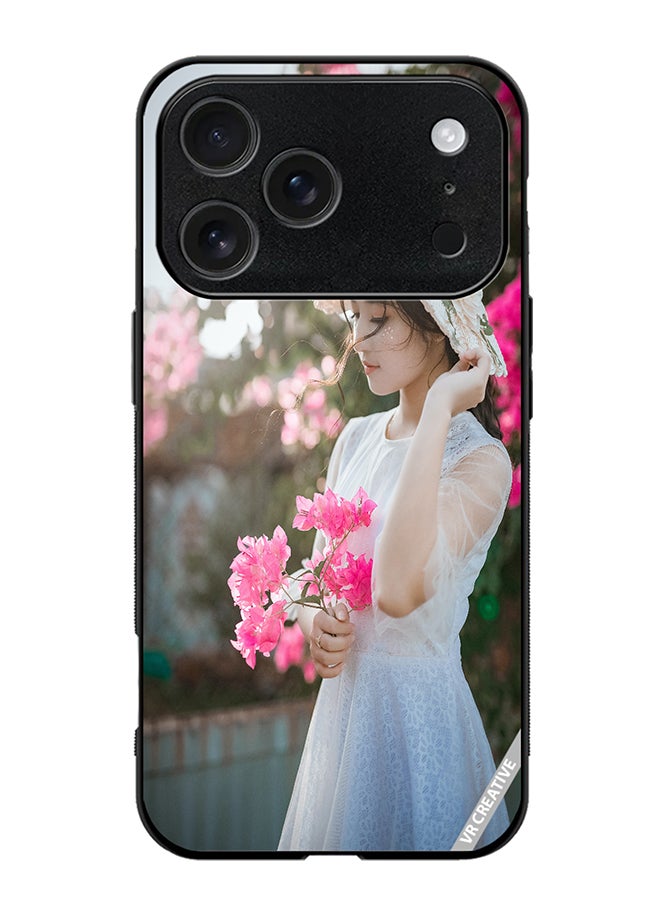 Protective Case Cover For Apple iPhone 17 Pro Max Girl With Pink Flower Design Multicolour