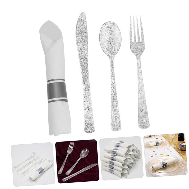 Disposable Cutlery And Tableware Set 100 Pieces Includes Forks Spoons Napkins And Silverware For Parties Events Festivals And Everyday Use - Image 3