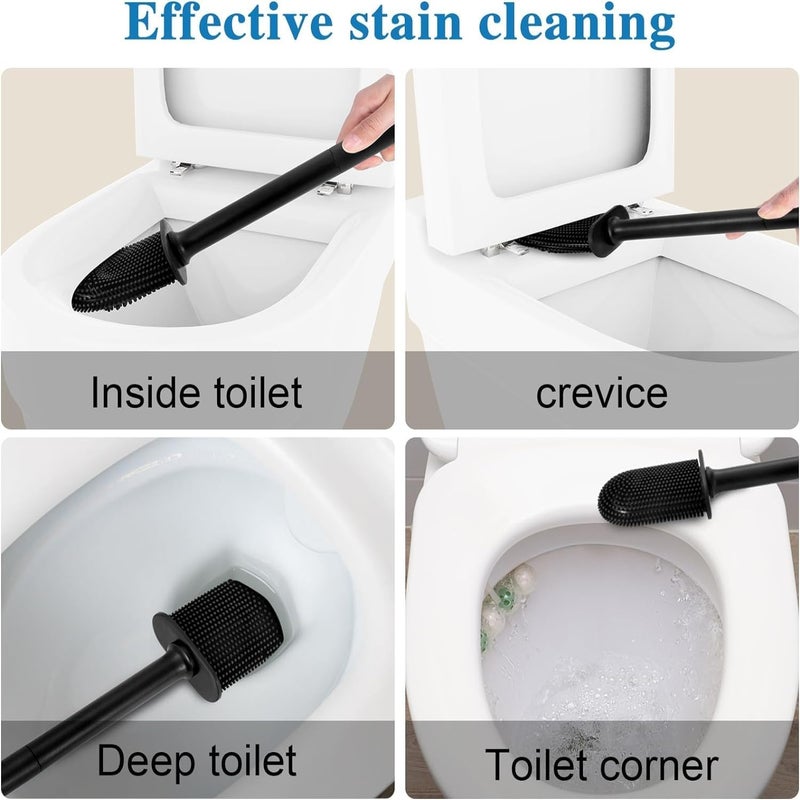 Toilet Brush: 40.8*9*5.4cm Black Flexible 360° TPR Silicone Gel Bristles - Wall-Mounted Space-Saving Design - Easy Cleaning & Maintenance for Bathroom Hygiene - Image 3