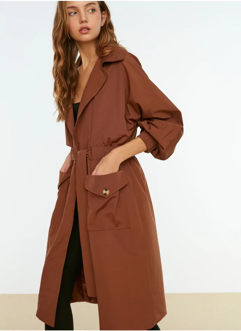 trendyol Ruched Waist Oversized Coat