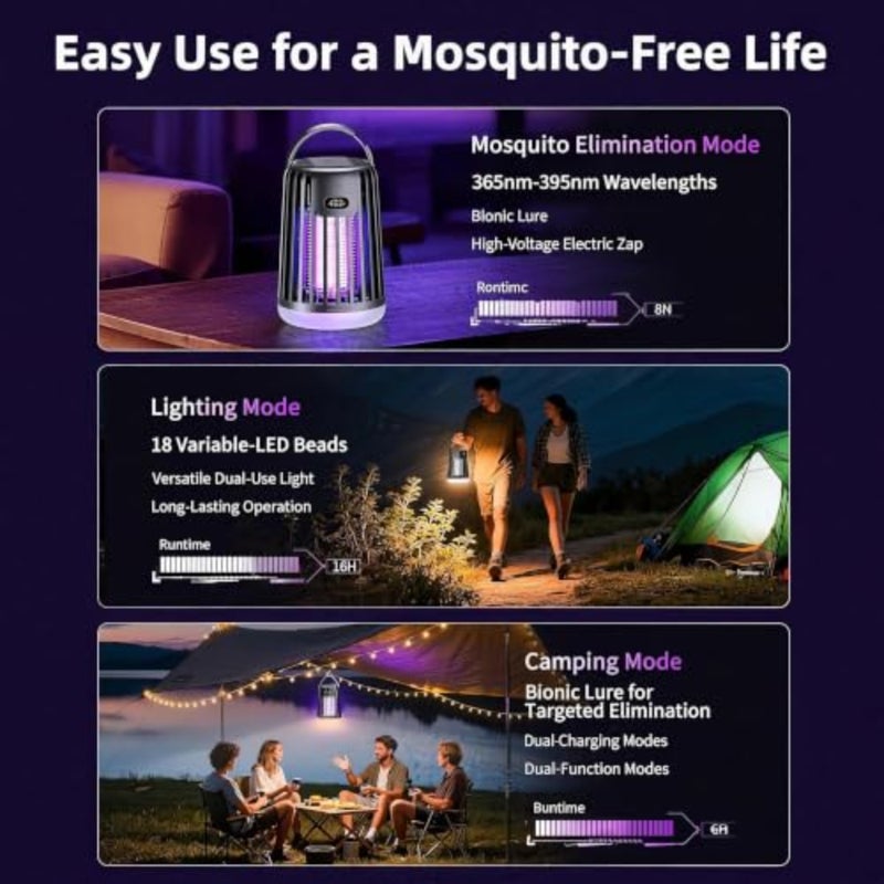 Solar Bug Zapper Outdoor Camping Patio Home Indoor Use Rechargeable With USB Charging And Battery Display 2000V Mosquito Zapper - Image 5