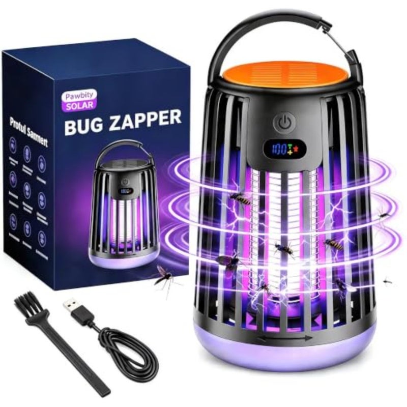 Solar Bug Zapper Outdoor Camping Patio Home Indoor Use Rechargeable With USB Charging And Battery Display 2000V Mosquito Zapper - Image 1