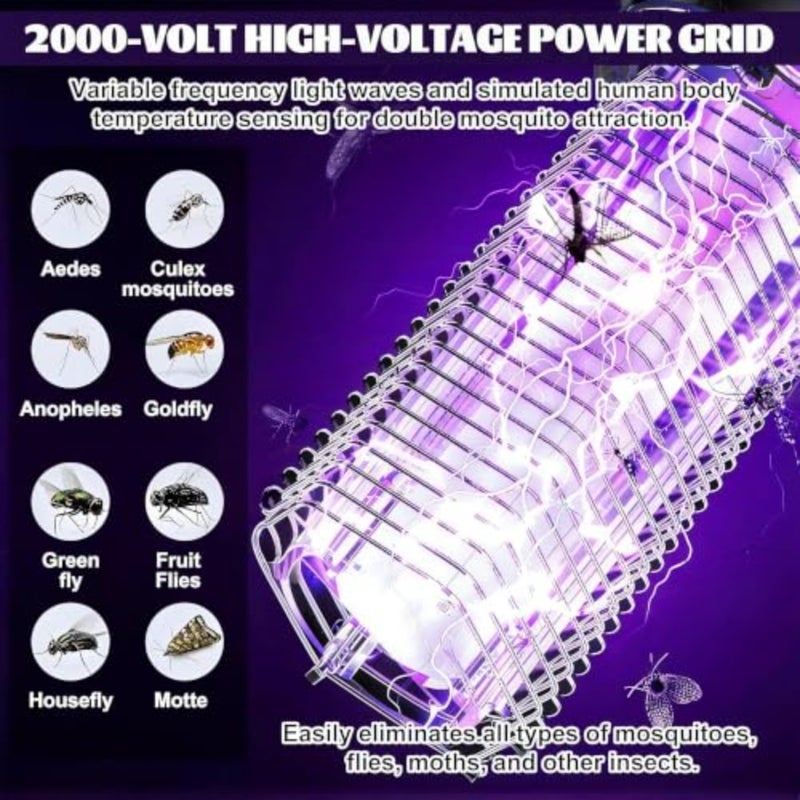 Solar Bug Zapper Outdoor Camping Patio Home Indoor Use Rechargeable With USB Charging And Battery Display 2000V Mosquito Zapper - Image 4