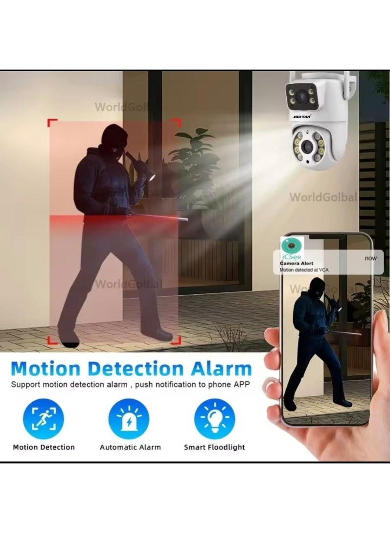 JORTAN Dual Lens 4+4MP Wi-Fi Security Camera, 6X Digital Zoom, Dual Monitoring, Human Motion Detection, Motion Tracking, IP 66 Waterproof, Color Night Vision, Two Way Talking, 360 degree PTZ Control - Image 5