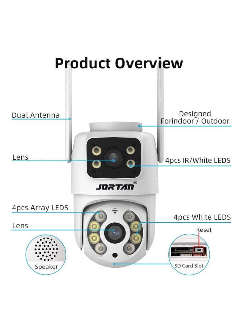 JORTAN Dual Lens 4+4MP Wi-Fi Security Camera, 6X Digital Zoom, Dual Monitoring, Human Motion Detection, Motion Tracking, IP 66 Waterproof, Color Night Vision, Two Way Talking, 360 degree PTZ Control - Image 4
