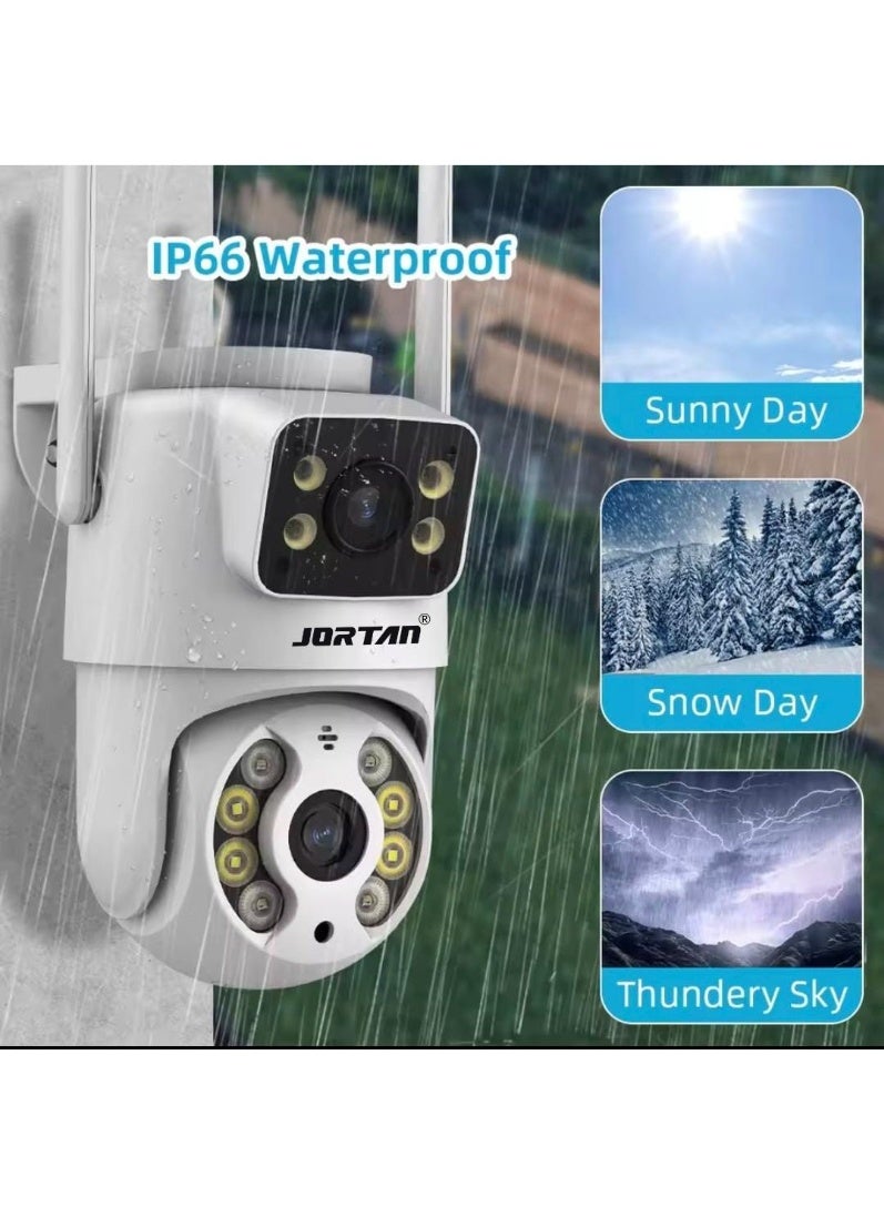 JORTAN Dual Lens 4+4MP Wi-Fi Security Camera, 6X Digital Zoom, Dual Monitoring, Human Motion Detection, Motion Tracking, IP 66 Waterproof, Color Night Vision, Two Way Talking, 360 degree PTZ Control - Image 3