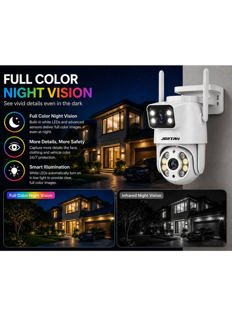 JORTAN Dual Lens 4+4MP Wi-Fi Security Camera, 6X Digital Zoom, Dual Monitoring, Human Motion Detection, Motion Tracking, IP 66 Waterproof, Color Night Vision, Two Way Talking, 360 degree PTZ Control - Image 3