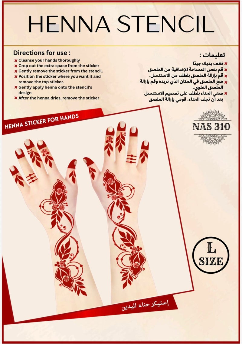 Henna Stencil Set for Both Hands, 3PC COMBO – Reusable Mehndi Design Stickers for Hands NAS310