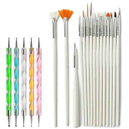Belicia 20 Pcs Nail Art Gel Design Pen Painting Polish Brush Dotting Drawing Tools Set - Image 1