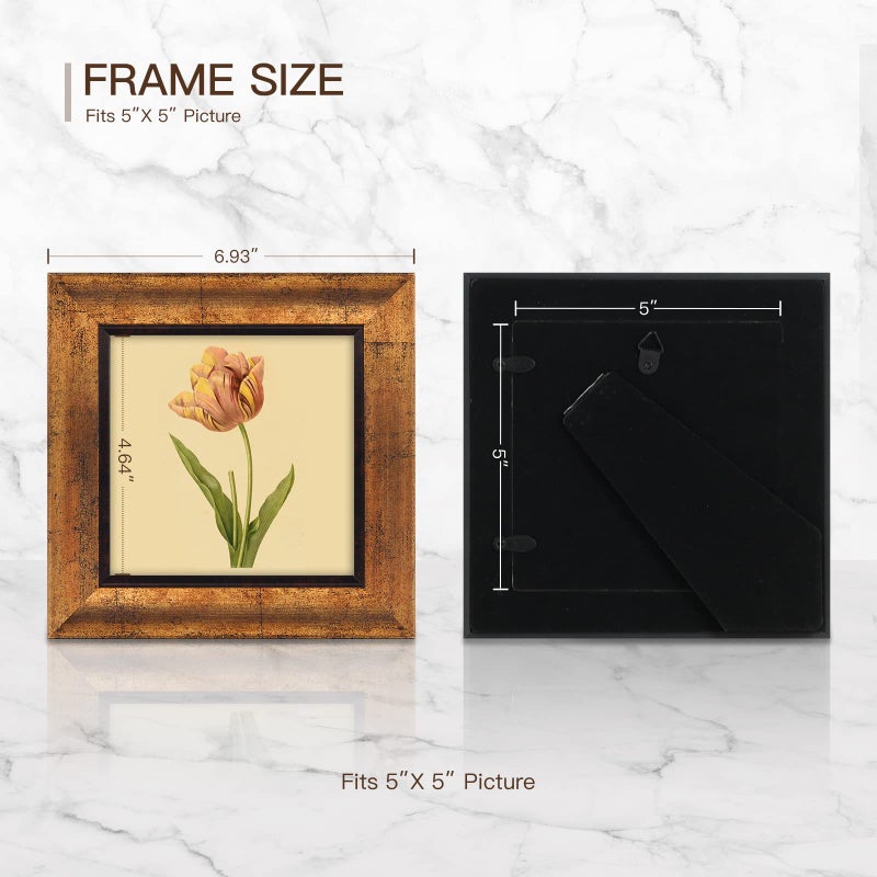 XUANLUO 5x5 Picture Frames Set of 4 Rustic Retro Photo Frame with Tempered Glass Wall Mount and Tabletop Display Family Friends Wedding Gift - Image 2
