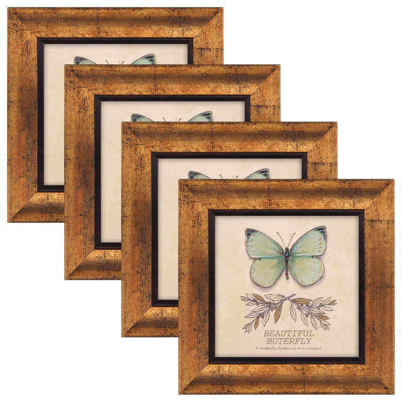 XUANLUO 5x5 Picture Frames Set of 4 Rustic Retro Photo Frame with Tempered Glass Wall Mount and Tabletop Display Family Friends Wedding Gift - Image 1