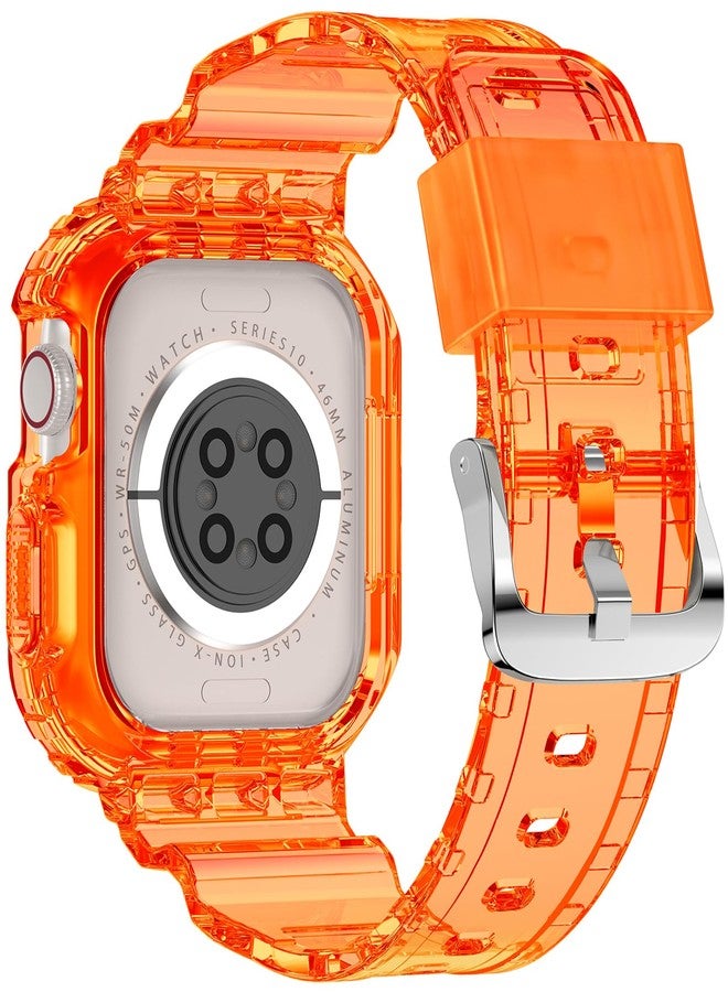 XYF Compatible for Crystal Clear Apple Watch Bands, 46mm Series 10 Bumper Case for Men Women Jelly Sport Cover Strap for iWatch Ultra 2/1 Series 10 9 8 7 SE 6 5 4 3 2 1 (Neon Clear Orange, 46) - Image 2