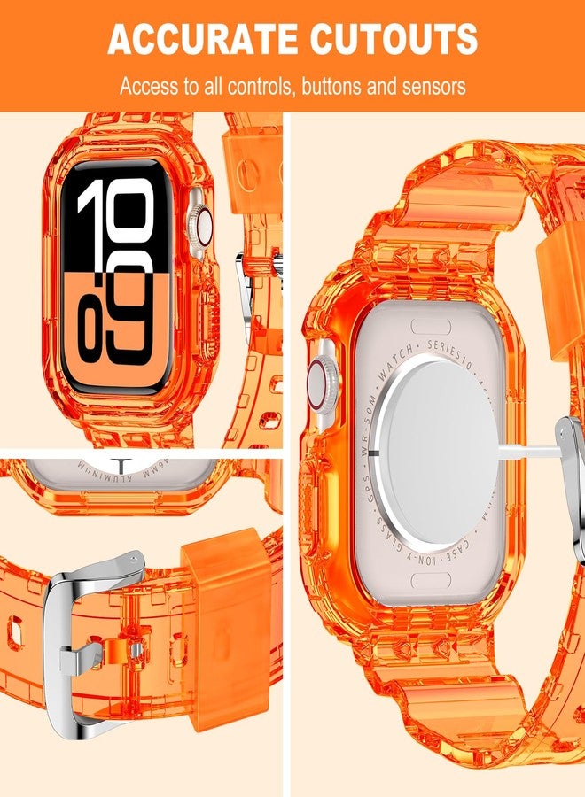 XYF Compatible for Crystal Clear Apple Watch Bands, 46mm Series 10 Bumper Case for Men Women Jelly Sport Cover Strap for iWatch Ultra 2/1 Series 10 9 8 7 SE 6 5 4 3 2 1 (Neon Clear Orange, 46) - Image 4