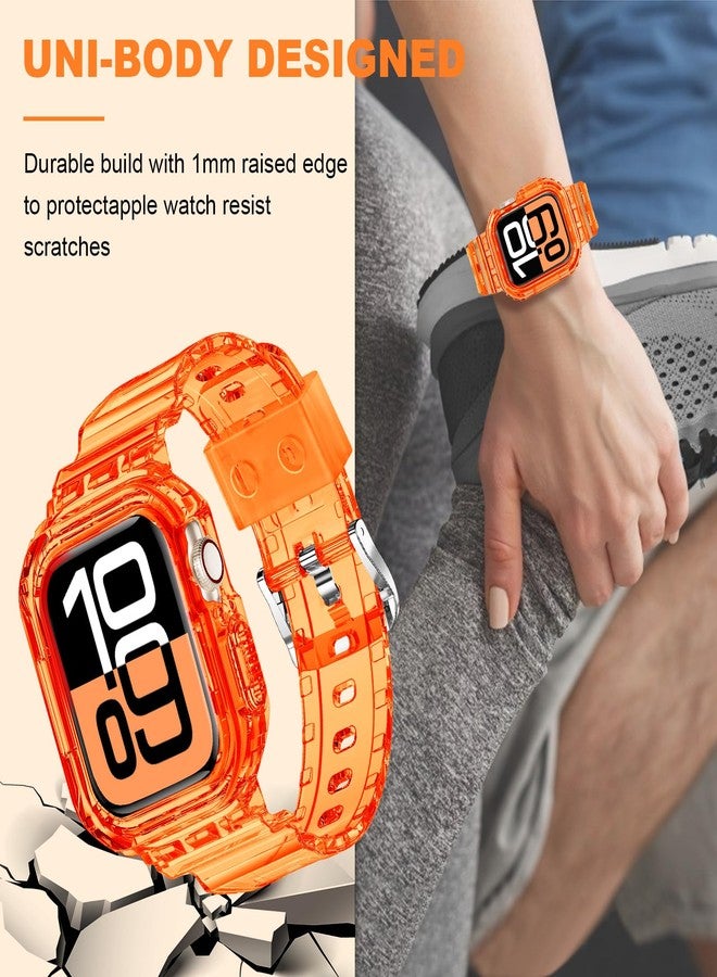 XYF Compatible for Crystal Clear Apple Watch Bands, 46mm Series 10 Bumper Case for Men Women Jelly Sport Cover Strap for iWatch Ultra 2/1 Series 10 9 8 7 SE 6 5 4 3 2 1 (Neon Clear Orange, 46) - Image 5