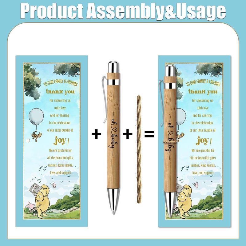 Toerifer Winnie Baby Shower Favors for 30 Guests, 30 Pcs Thank You Gifts for Baby Shower, Gender Reveal Sets Included Bamboo Pens Greeting Cards, Winnie Gender Reveal Souvenirs Prizes Decorations - Image 3