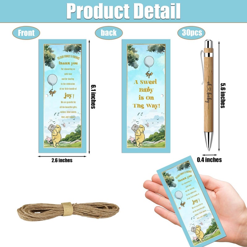 Toerifer Winnie Baby Shower Favors for 30 Guests, 30 Pcs Thank You Gifts for Baby Shower, Gender Reveal Sets Included Bamboo Pens Greeting Cards, Winnie Gender Reveal Souvenirs Prizes Decorations - Image 2