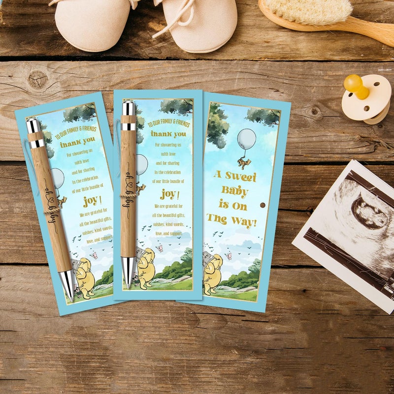Toerifer Winnie Baby Shower Favors for 30 Guests, 30 Pcs Thank You Gifts for Baby Shower, Gender Reveal Sets Included Bamboo Pens Greeting Cards, Winnie Gender Reveal Souvenirs Prizes Decorations - Image 5