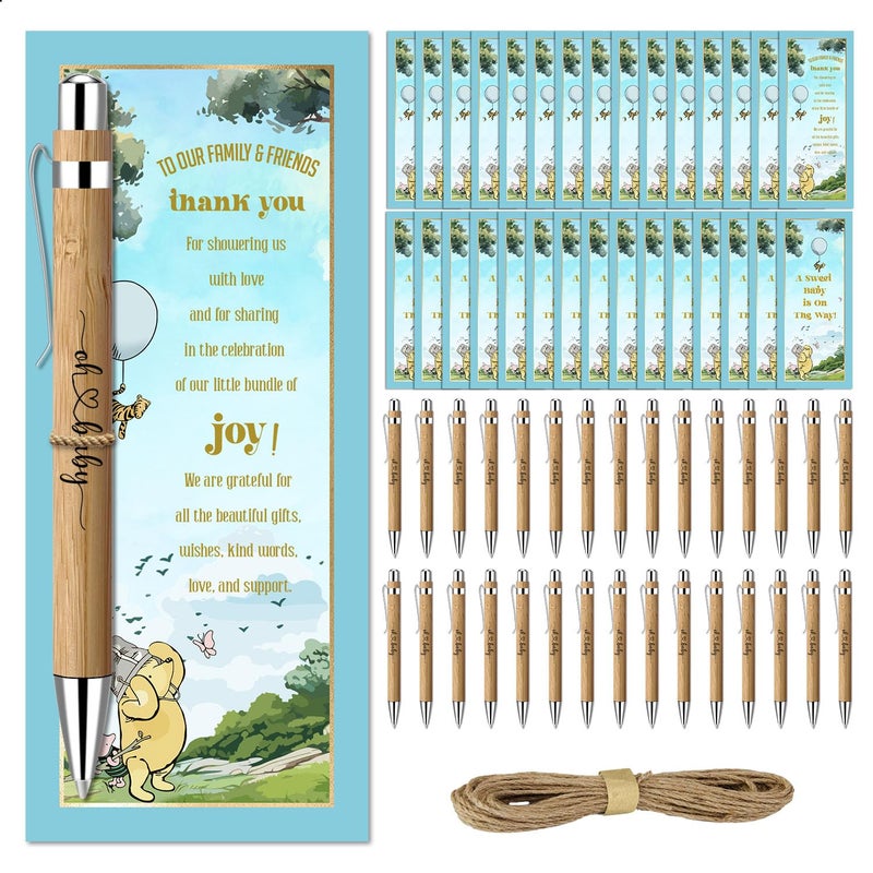 Toerifer Winnie Baby Shower Favors for 30 Guests, 30 Pcs Thank You Gifts for Baby Shower, Gender Reveal Sets Included Bamboo Pens Greeting Cards, Winnie Gender Reveal Souvenirs Prizes Decorations - Image 1