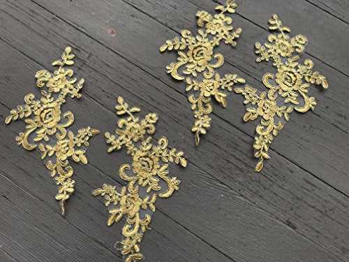 lynncollection A110 Two Pairs Gold Color Lace Appliques,Wedding Applique, Lace Appliques, Embroidered Appliques - Image 4