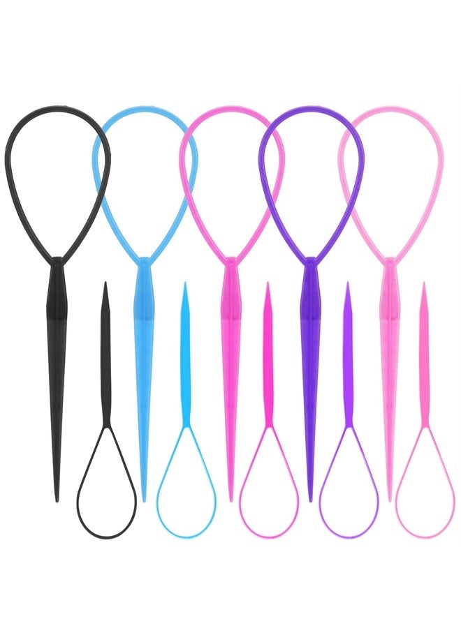 WSYUB 10Pcs Topsy Tail Tools, Hair Tools Braid Accessories Ponytail Maker for Girs, French Braid Tool Loop for Hair Styling, 5 Colors - Image 1