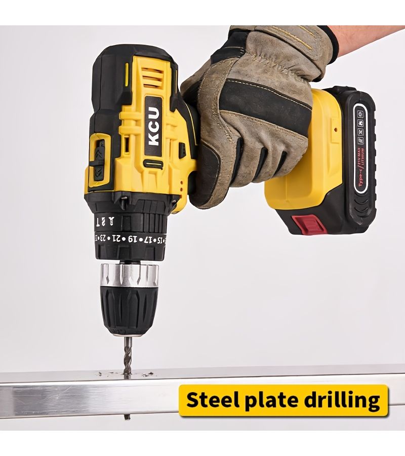 21V Cordless Hammer Drill Electric Screwdriver Type C Charging Port 10 Cell 2000mAh Battery Long Battery Life For Home Repair And Professional Construction - Image 1