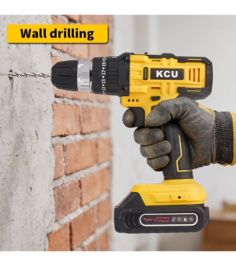 21V Cordless Hammer Drill Electric Screwdriver Type C Charging Port 10 Cell 2000mAh Battery Long Battery Life For Home Repair And Professional Construction - Image 5