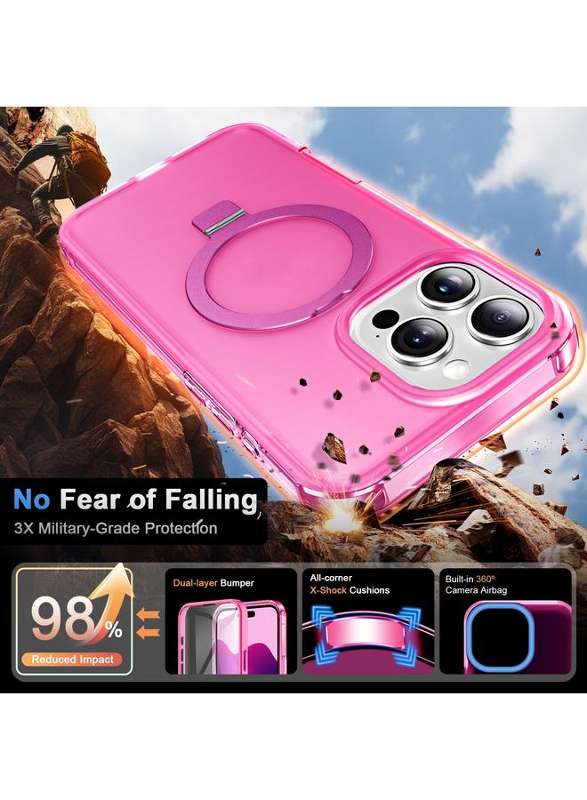 erorex For Iphone 16 Pro Frosted Skin Feel Magsafe Holder 360 Full Body Phone Case(Rose Red) - Image 3